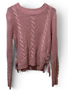 Style Me Petites Pink Cable Knit Sweater PM Lace Up Sides Long Sleeve